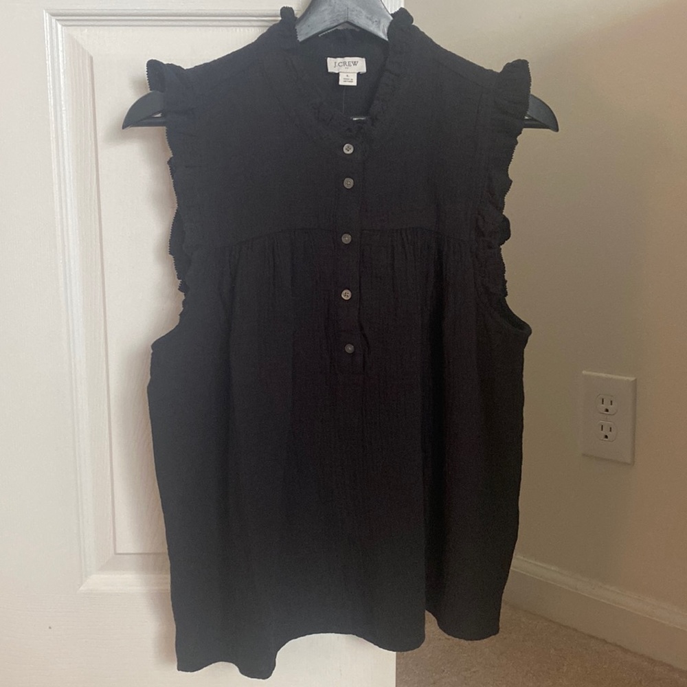 NWT J CREW FACTORY BLACK RUFFLE TOP